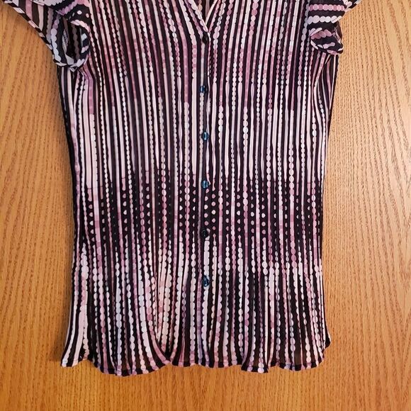 Dressbarn Silky Pleated Purple White Black Top Sz L - Picture 5 of 7